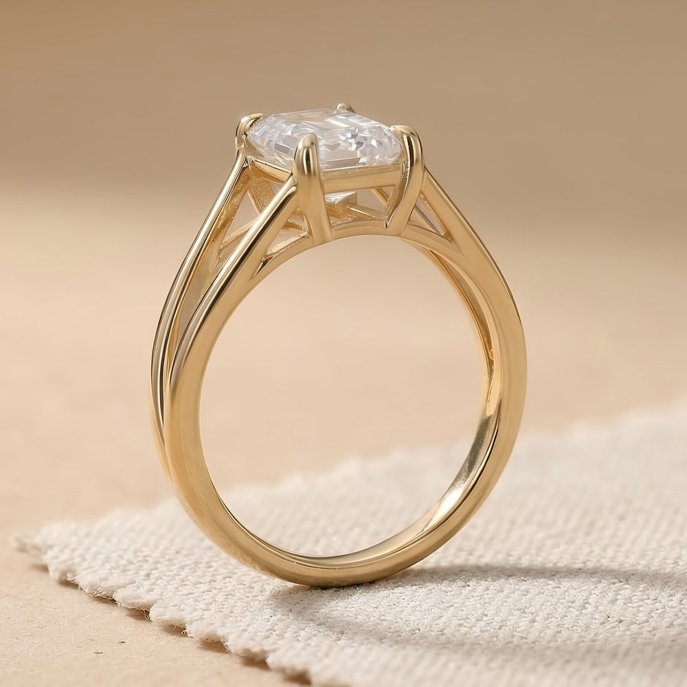 Split shank solitaire ring side profile view