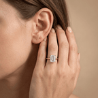 Moissanite emerald silhouette ring proposal moment