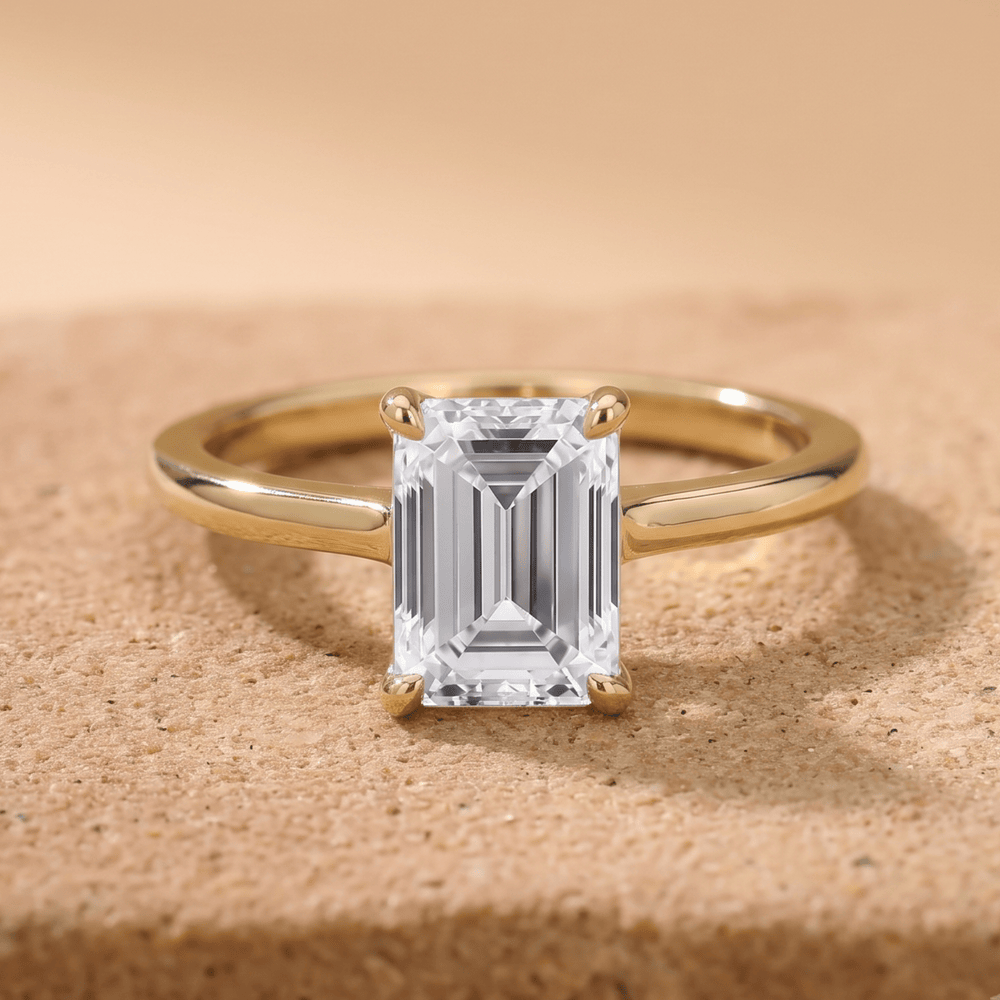 14K gold emerald moissanite wedding ring front view