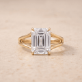 Emerald Moissanite Gold Promise Ring split band