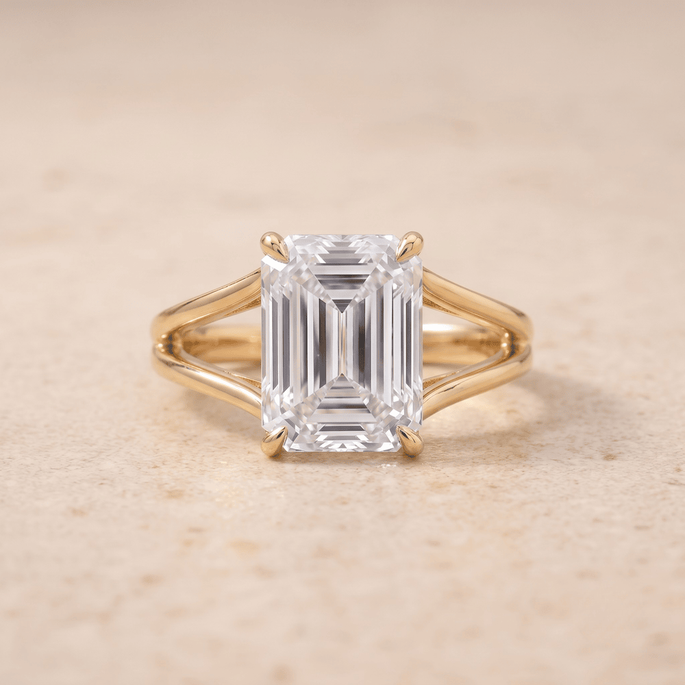 Emerald Moissanite Gold Promise Ring split band