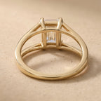 Emerald moissanite promise ring top view in gold
