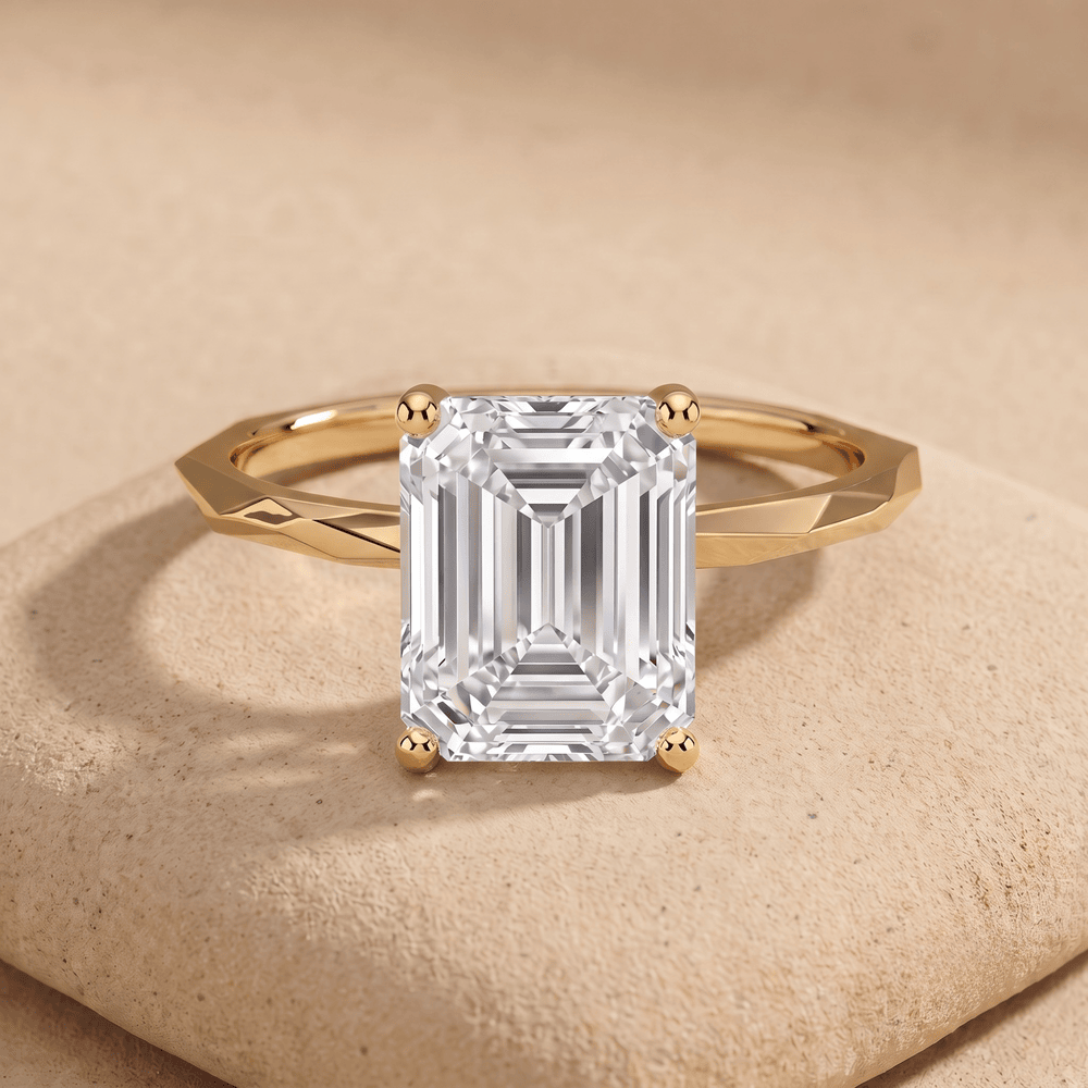 Emerald cut moissanite solitaire engagement ring front view
