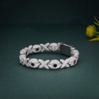 Evil Eye Full Iced Moissanite Diamonds Multicolor Stone Infinity Bracelet - JBR Jeweler