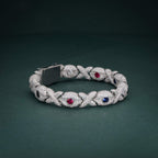 Evil Eye Full Iced Moissanite Diamonds Multicolor Stone Infinity Bracelet - JBR Jeweler