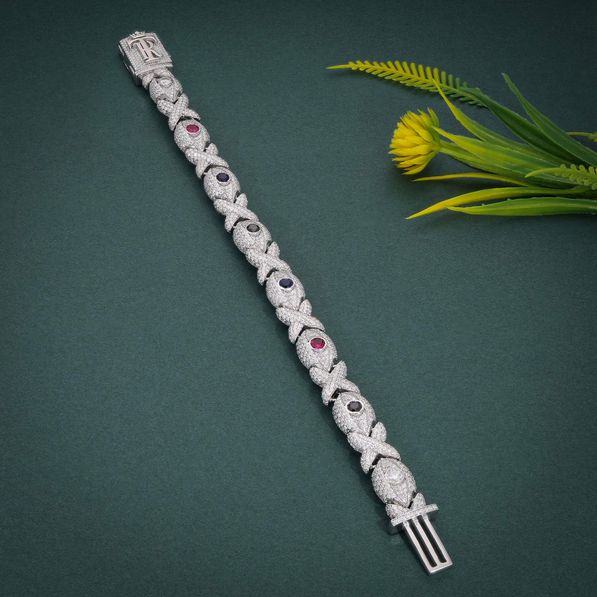 Evil Eye Full Iced Moissanite Diamonds Multicolor Stone Infinity Bracelet - JBR Jeweler