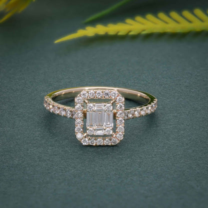 Floating Halo Baguette Diamond Ring |Moissanite| Yellow/White/Rose Gold