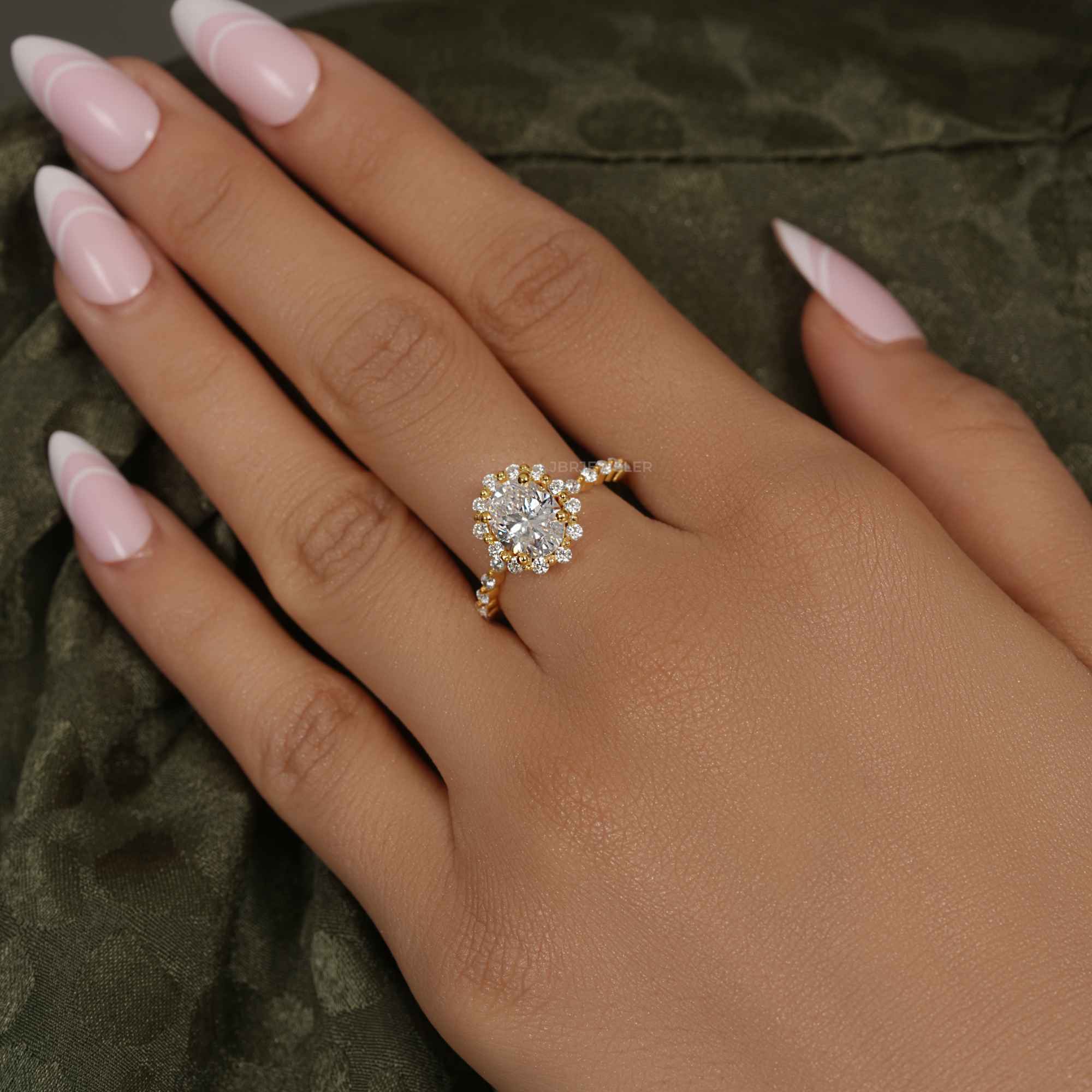 Floating Shared Prong Oval Lab Grown Diamond Halo Ring - JBR Jeweler