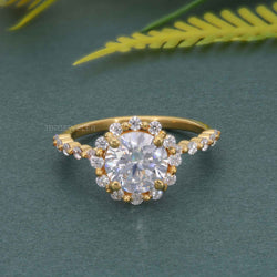 Floating Shared Prong Round Moissanite Diamond Halo Ring