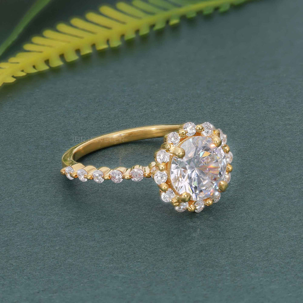 Floating Shared Prong Round Moissanite Diamond Halo Ring - JBR Jeweler