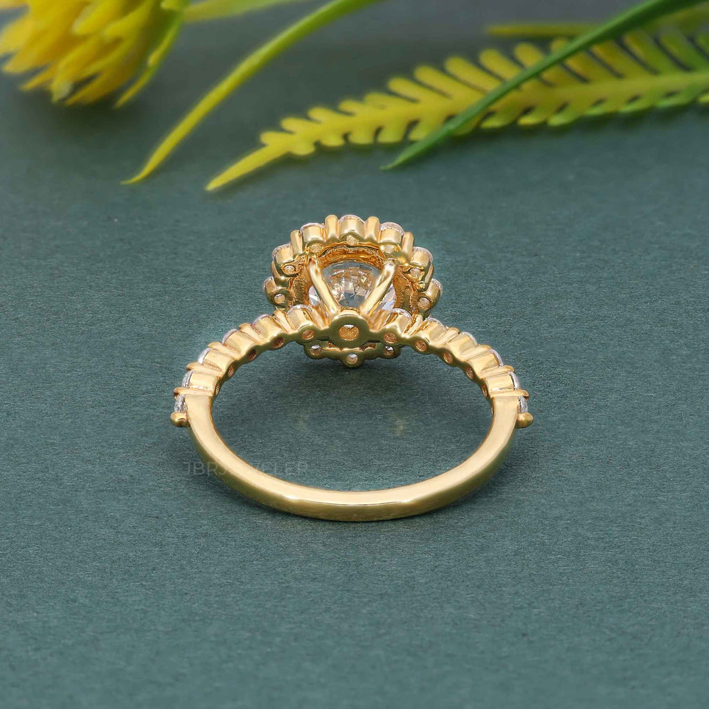 Floating Shared Prong Round Moissanite Diamond Halo Ring - JBR Jeweler