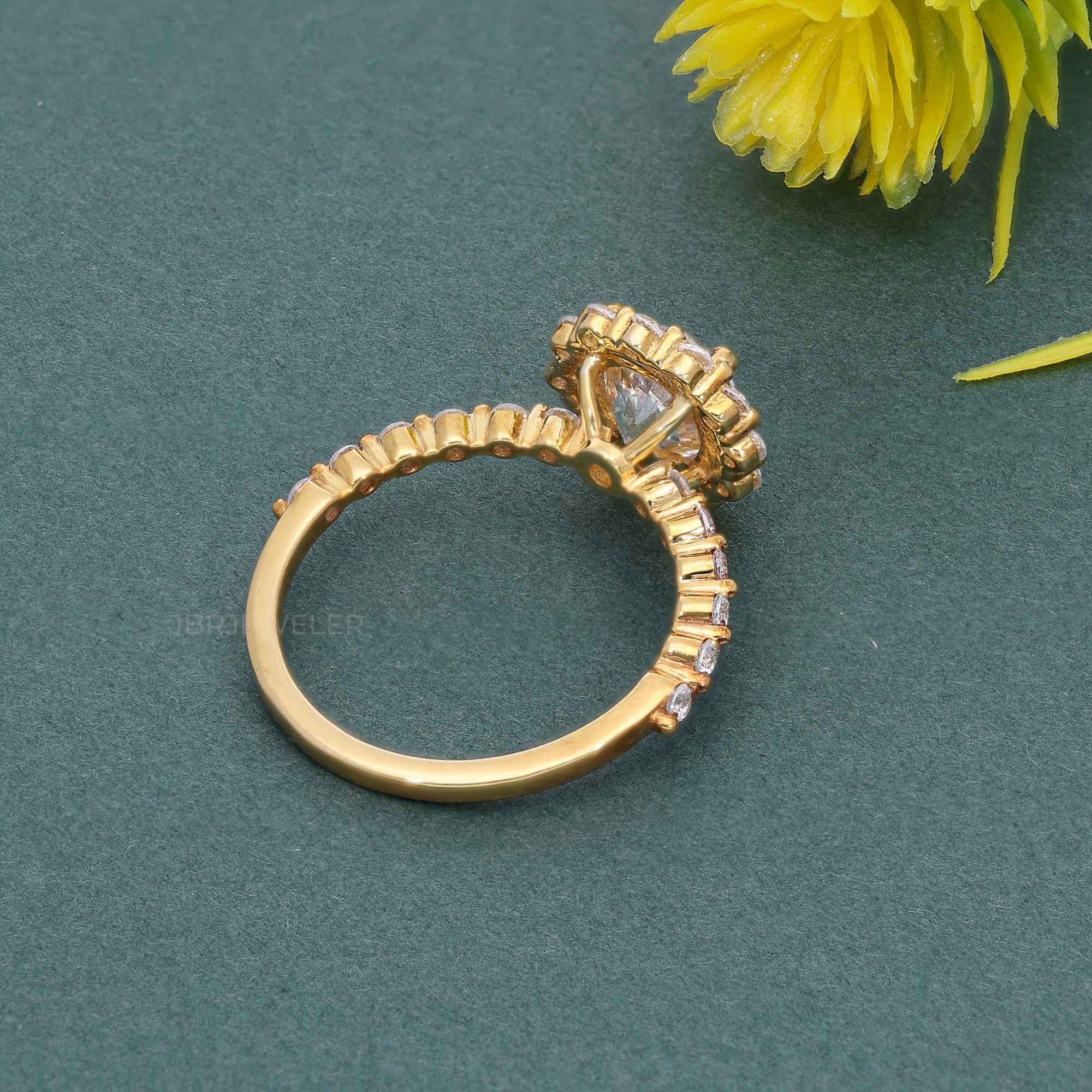 Floating Shared Prong Round Moissanite Diamond Halo Ring - JBR Jeweler