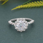Floating Shared Prong Round Moissanite Diamond Halo Ring - JBR Jeweler