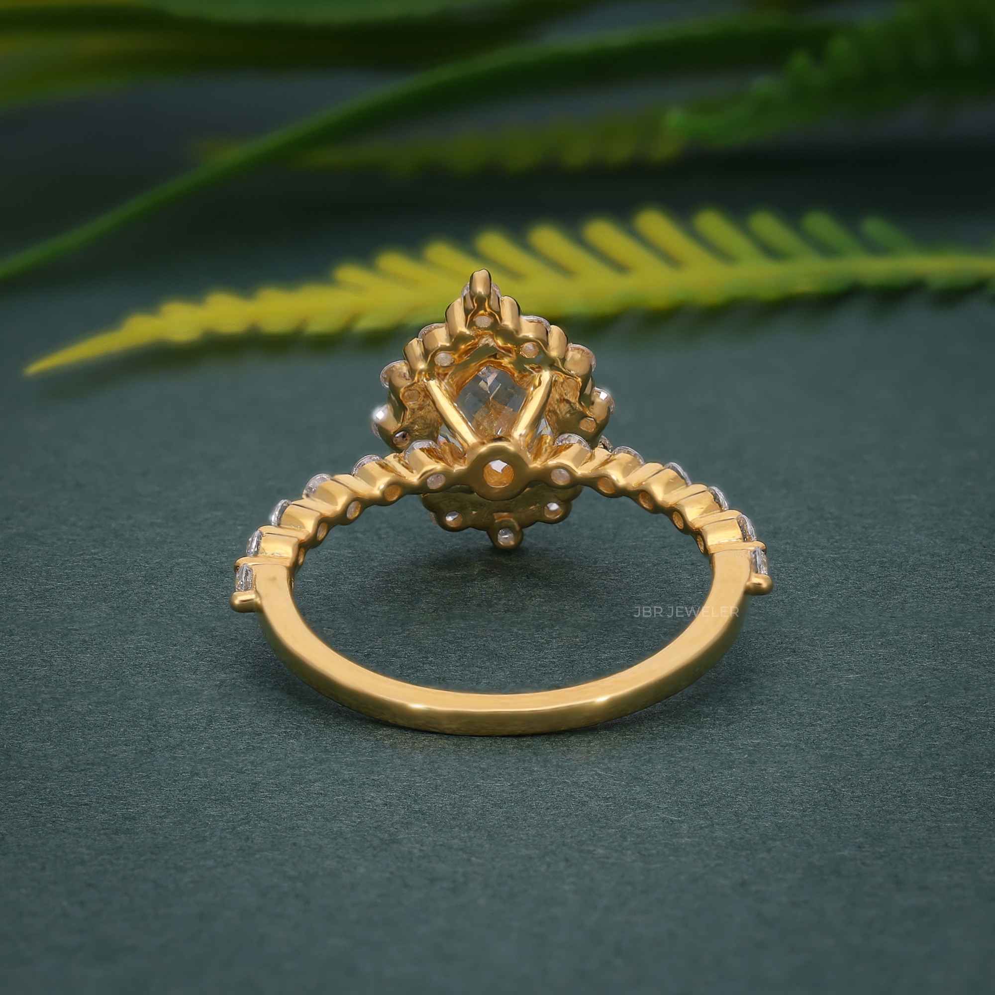 Floating Shared Prong Pear Moissanite Diamond Halo Ring - JBR Jeweler