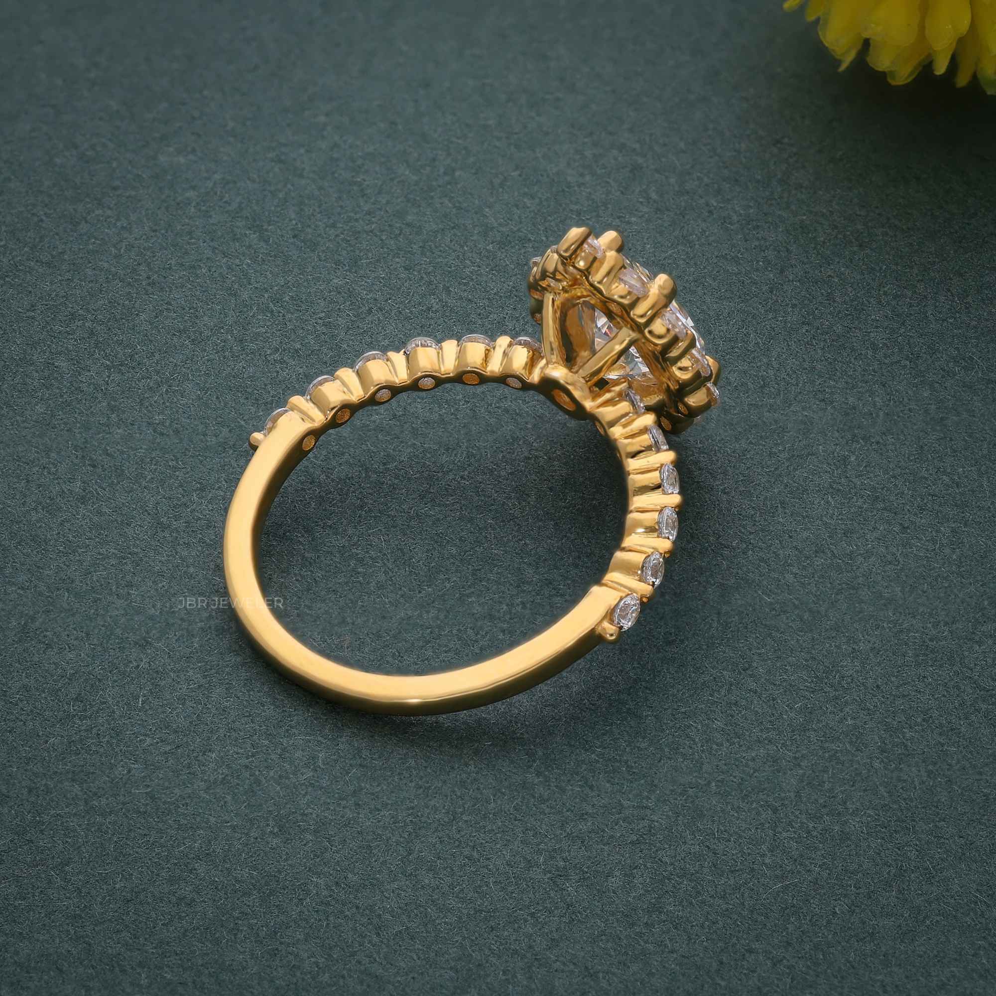 Floating Shared Prong Pear Moissanite Diamond Halo Ring - JBR Jeweler