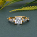 Floral Three Stone Cushion Cut Lab Grown Diamond Engagement Ring - JBR Jeweler