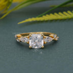 Floral Three Stone Cushion Cut Lab Grown Diamond Engagement Ring - JBR Jeweler