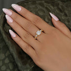 Floral Three Stone Cushion Cut Moissanite Diamond Engagement Ring - JBR Jeweler