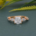 Floral Three Stone Cushion Cut Lab Grown Diamond Engagement Ring - JBR Jeweler