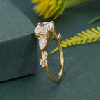 Floral Three Stone Cushion Cut Moissanite Diamond Engagement Ring - JBR Jeweler