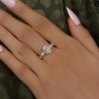 Floral Three Stone Oval Cut Moissanite Diamond Engagement Ring - JBR Jeweler