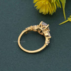 Floral Three Stone Oval Cut Lab Grown Diamond Engagement Ring - JBR Jeweler