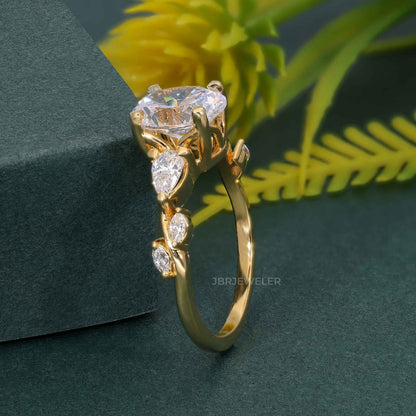 Floral Three Stone Oval Cut Lab Grown Diamond Engagement Ring