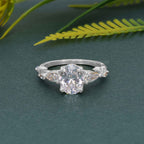 Floral Three Stone Oval Cut Lab Grown Diamond Engagement Ring - JBR Jeweler