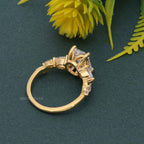 Floral Three Stone Radiant Cut Lab Grown Diamond Engagement Ring - JBR Jeweler