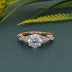 Floral Three Stone Round Cut Moissanite Diamond Engagement Ring - JBR Jeweler