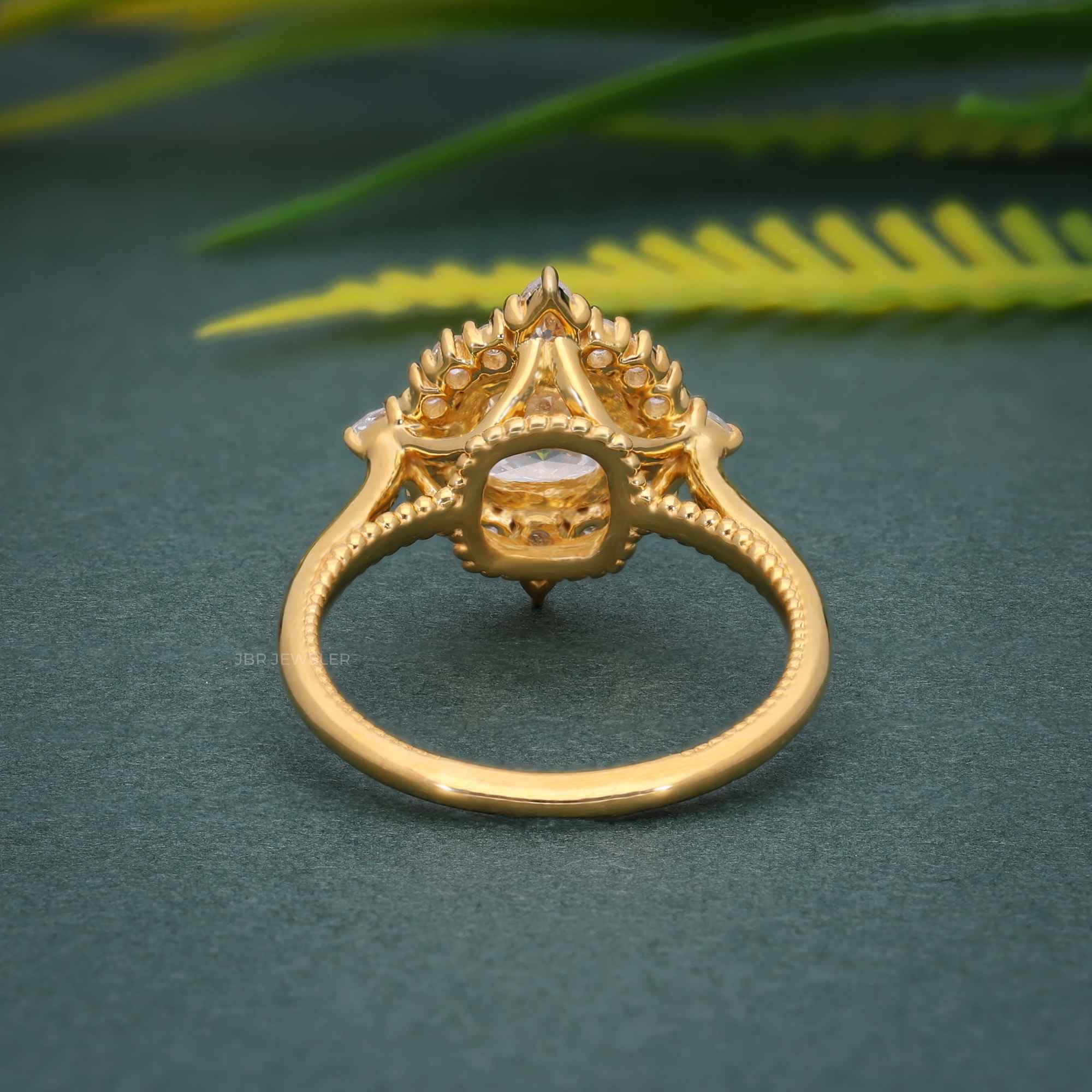 Floral Inspired Cushion Cut Halo Moissanite Diamond Engagement Ring - JBR Jeweler