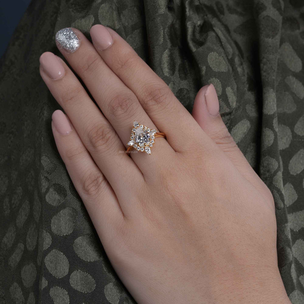 Floral Inspired Pear Cut Halo Moissanite Diamond Engagement Ring - JBR Jeweler