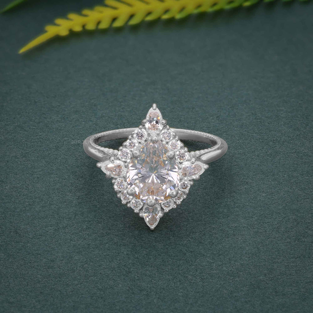 Floral Inspired Pear Cut Halo Moissanite Diamond Engagement Ring - JBR Jeweler