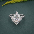 Floral Inspired Pear Cut Halo Moissanite Diamond Engagement Ring