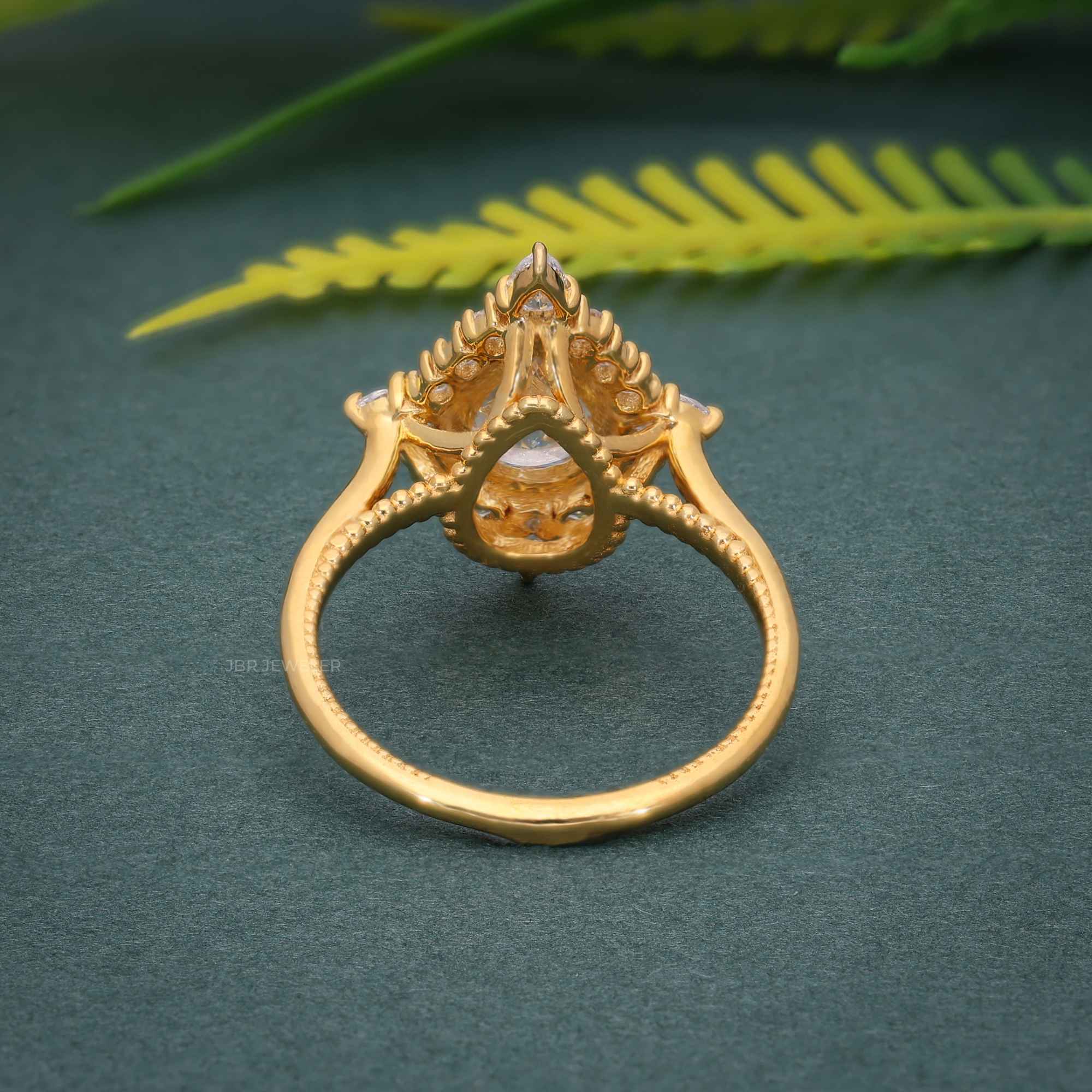 Floral Inspired Pear Cut Halo Moissanite Diamond Engagement Ring - JBR Jeweler