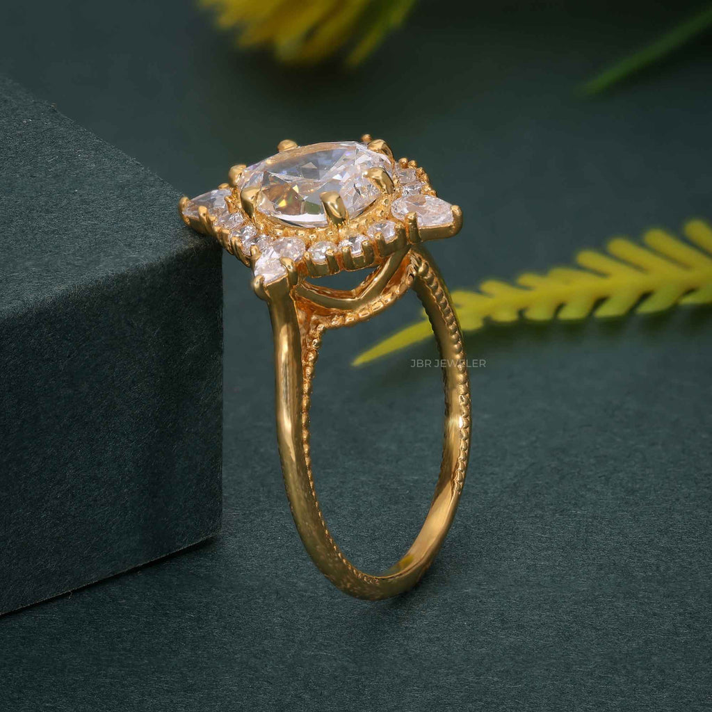 Floral Inspired Pear Cut Halo Moissanite Diamond Engagement Ring - JBR Jeweler