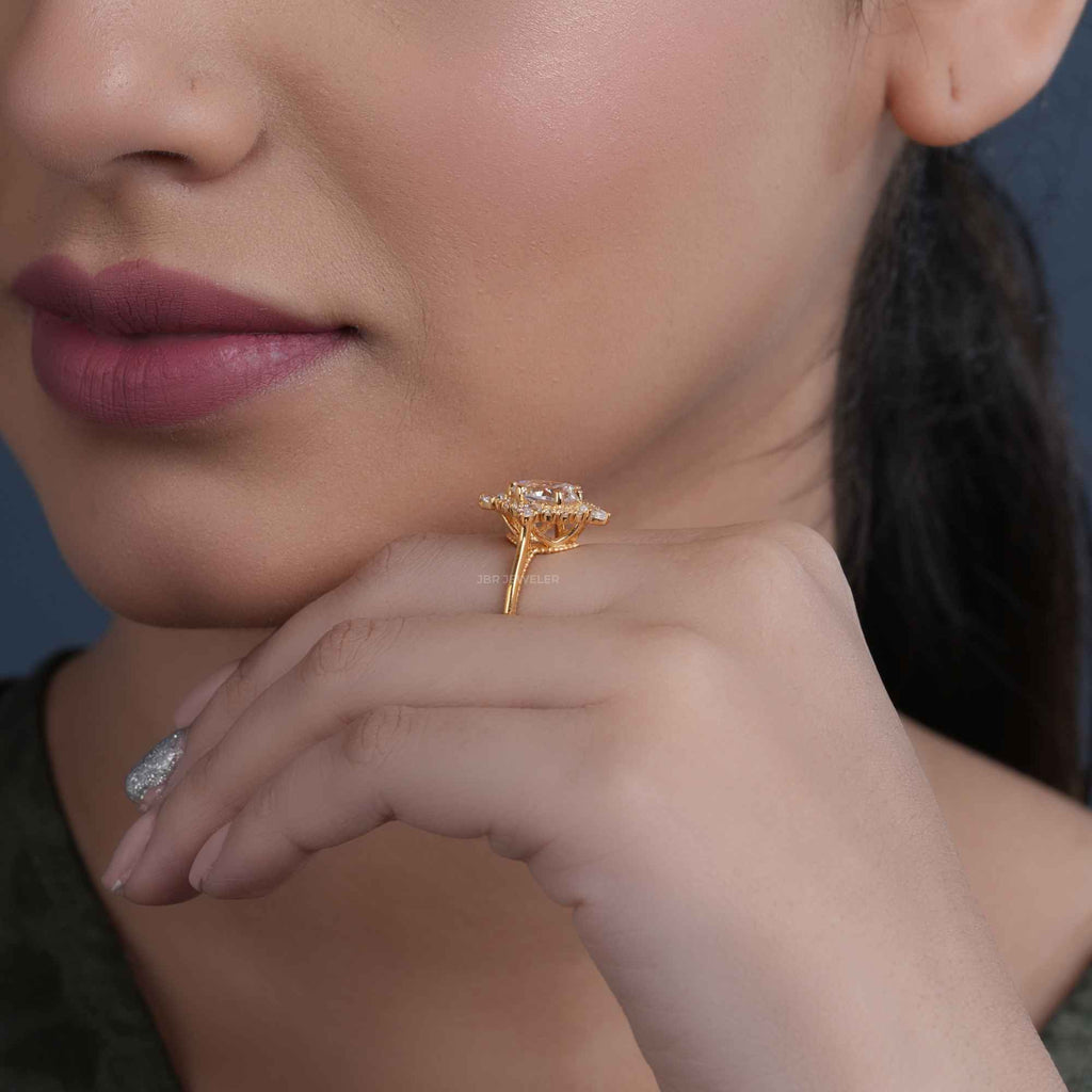 Floral Inspired Pear Cut Halo Moissanite Diamond Engagement Ring - JBR Jeweler