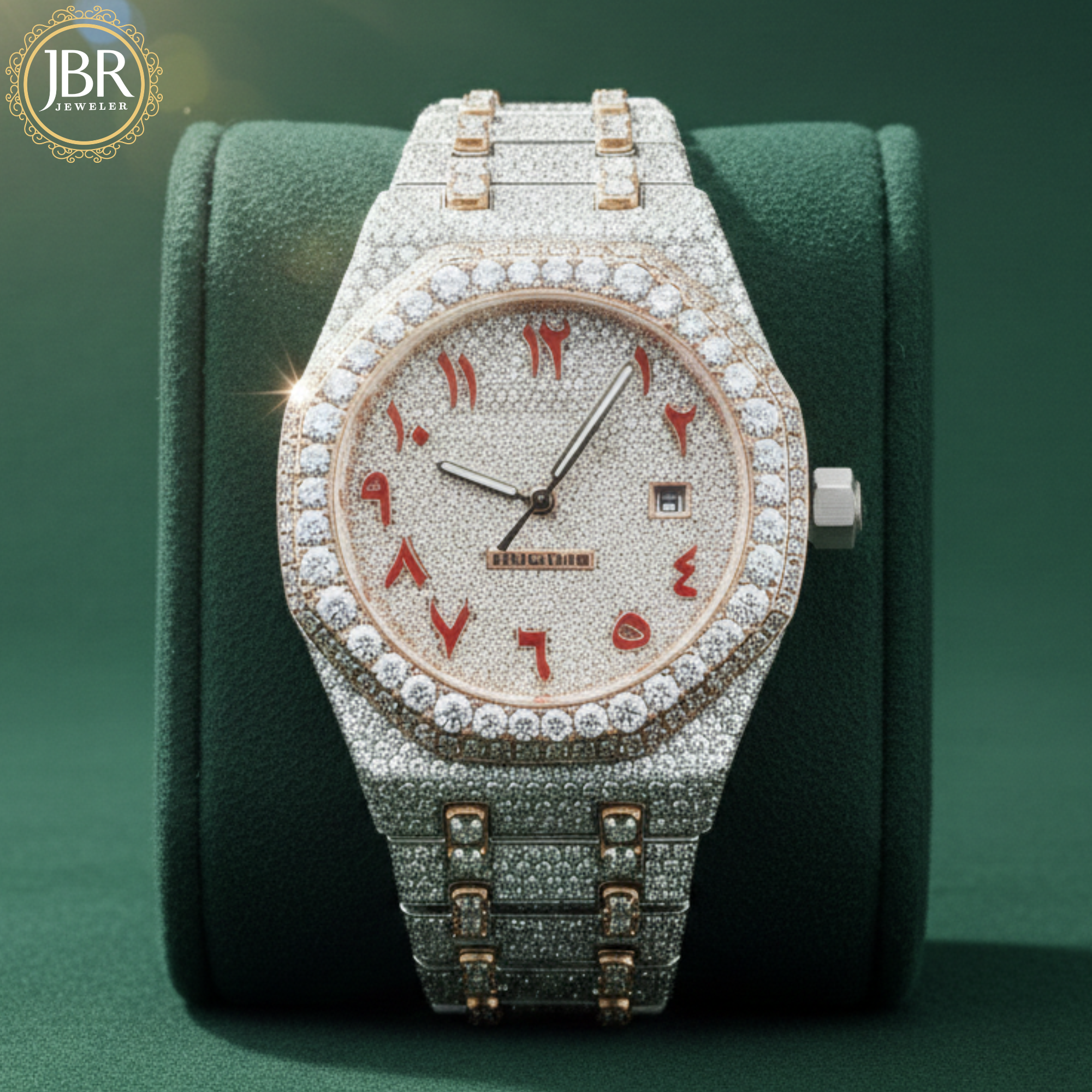 Fully Iced Out Arabic Dial VVS Moissanite Watch For Sale