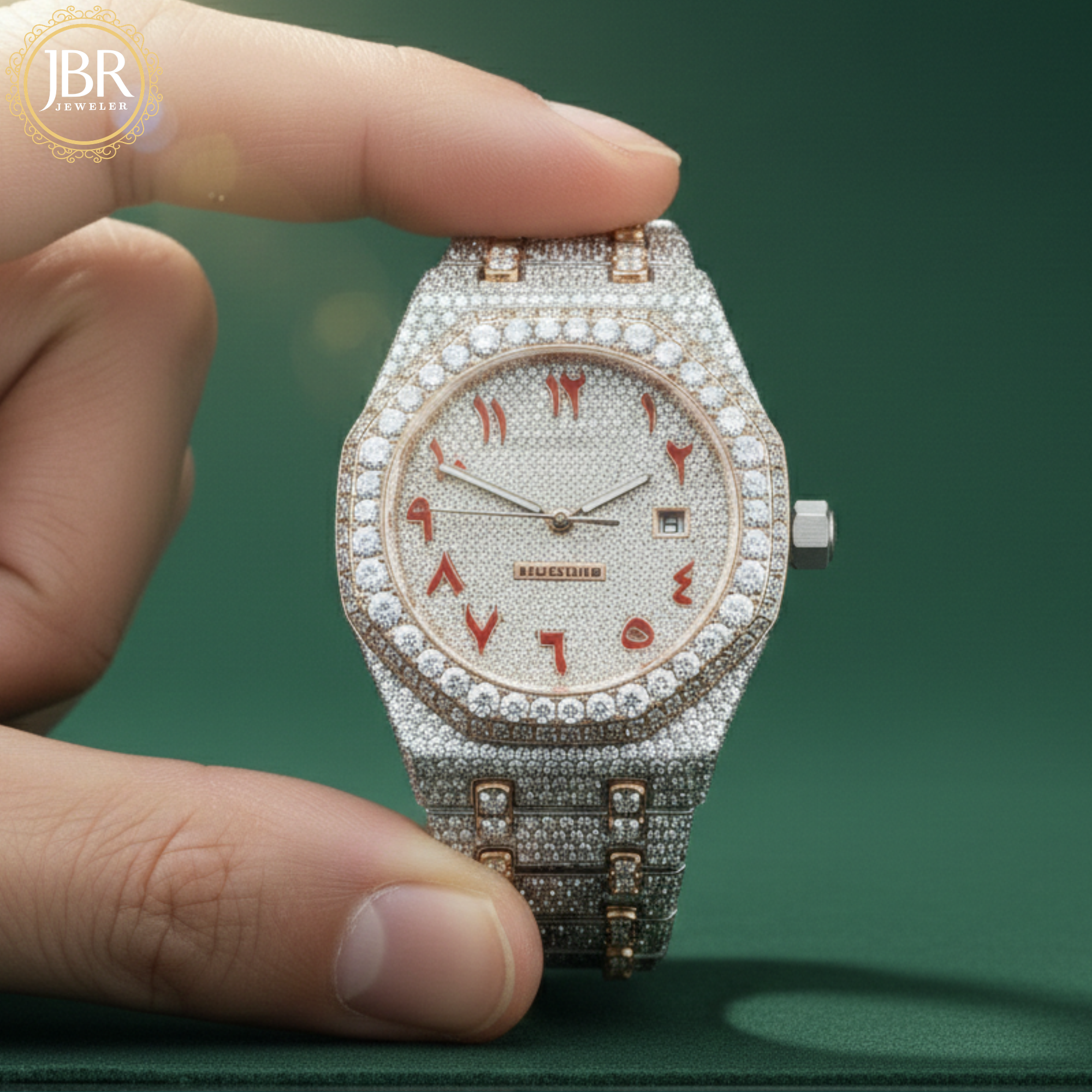 Fully Iced Out Arabic Dial VVS Moissanite Watch For Sale