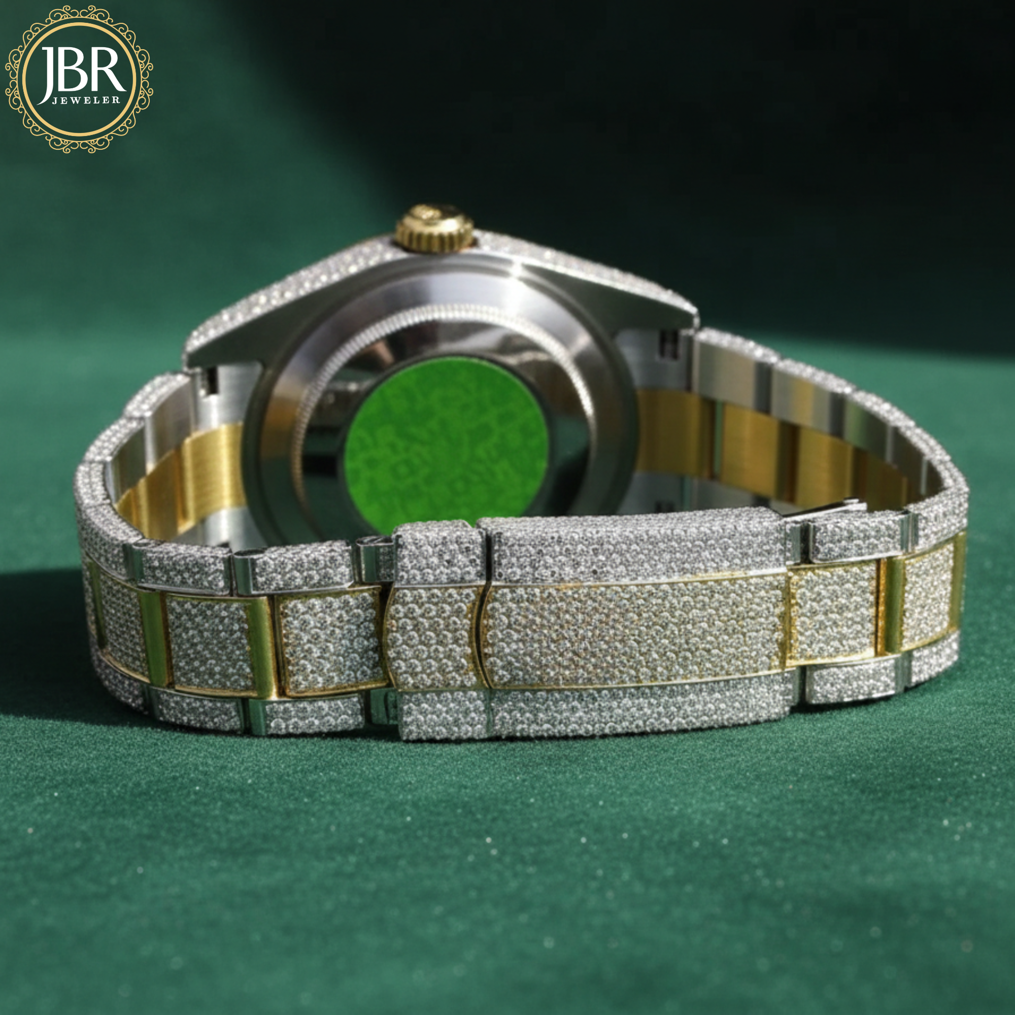 Fully iced-out VVS moissanite baguette diamond watch featuring precision-cut baguette stones across the bezel, dial, and band, delivering a bold, high-shine luxury statement look.