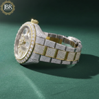 Fully iced-out VVS moissanite baguette diamond watch featuring precision-cut baguette stones across the bezel, dial, and band, delivering a bold, high-shine luxury statement look.