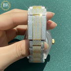 Fully iced-out VVS moissanite baguette diamond watch featuring precision-cut baguette stones across the bezel, dial, and band, delivering a bold, high-shine luxury statement look.