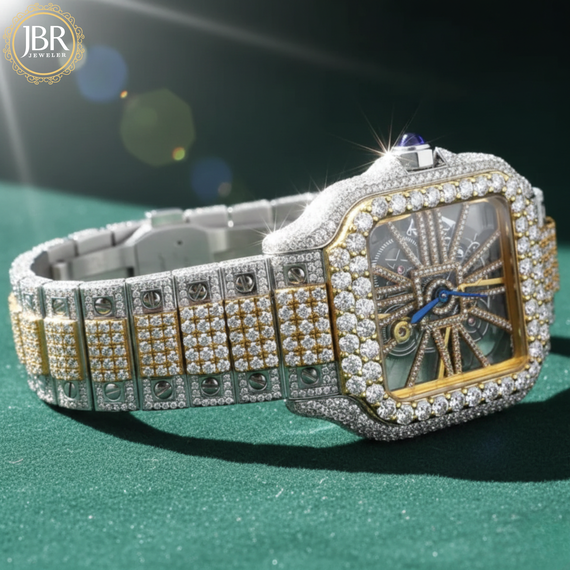 Fully VVS Moissanite Studded Two Tone Skeleton Diamond Watch