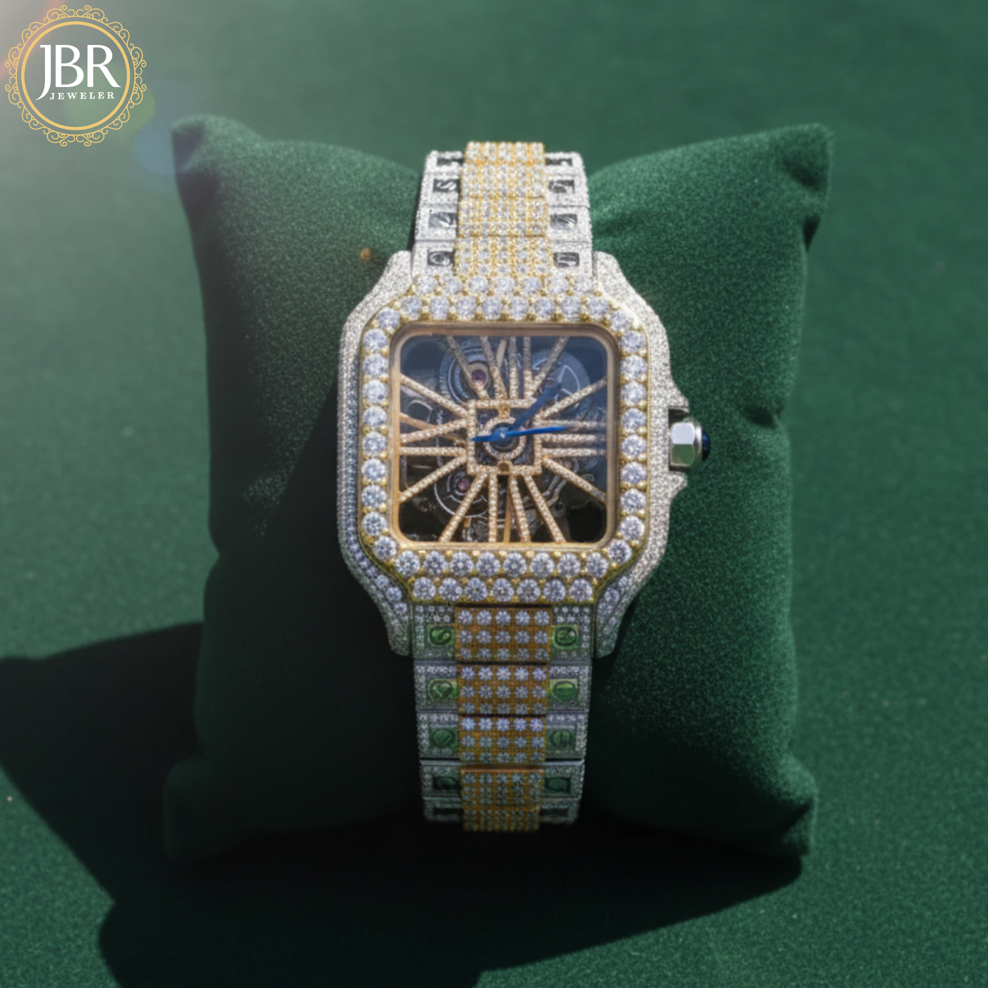 Fully VVS Moissanite Studded Two Tone Skeleton Diamond Watch