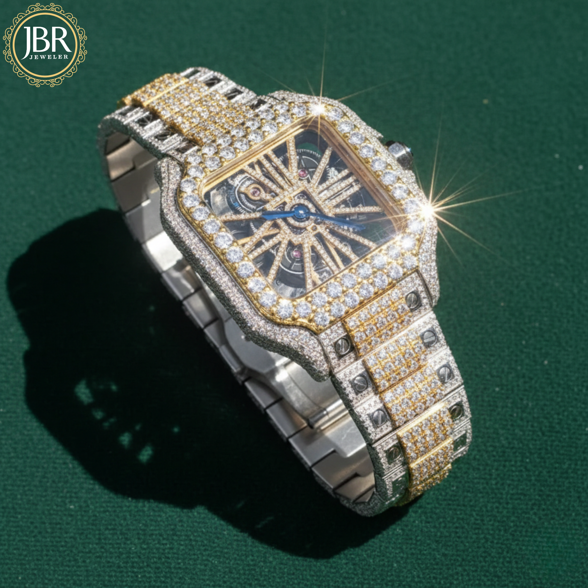 Fully VVS Moissanite Studded Two Tone Skeleton Diamond Watch