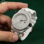 Premium men's moissanite studded dial watch with white strap