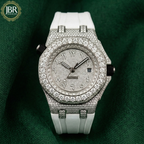 Iced out men's watch with moissanite dial and white silicon strap