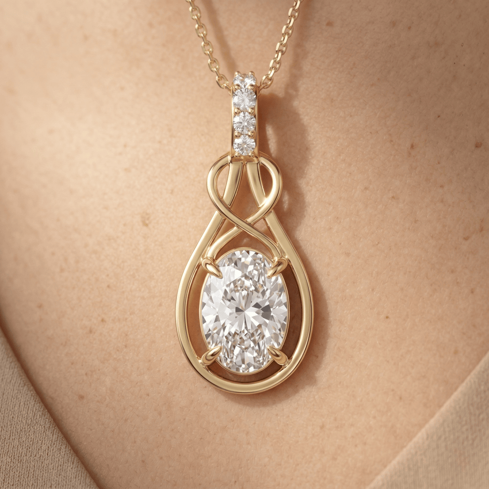Gold Infinity Pendant Necklace with Oval Clear Stone