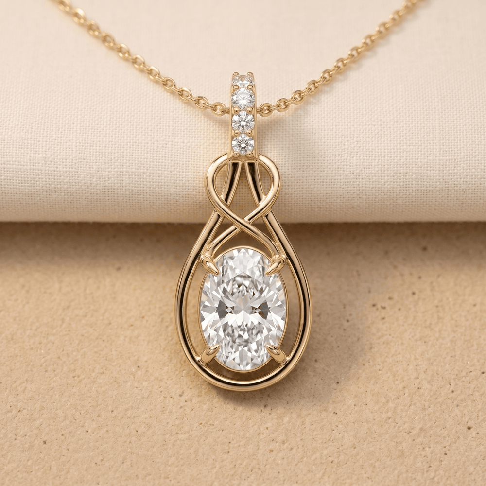 Gold Infinity Pendant Necklace with Oval Clear Stone