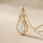 Oval Lab Diamond Infinity Knot Pendant Unique Necklace -14K